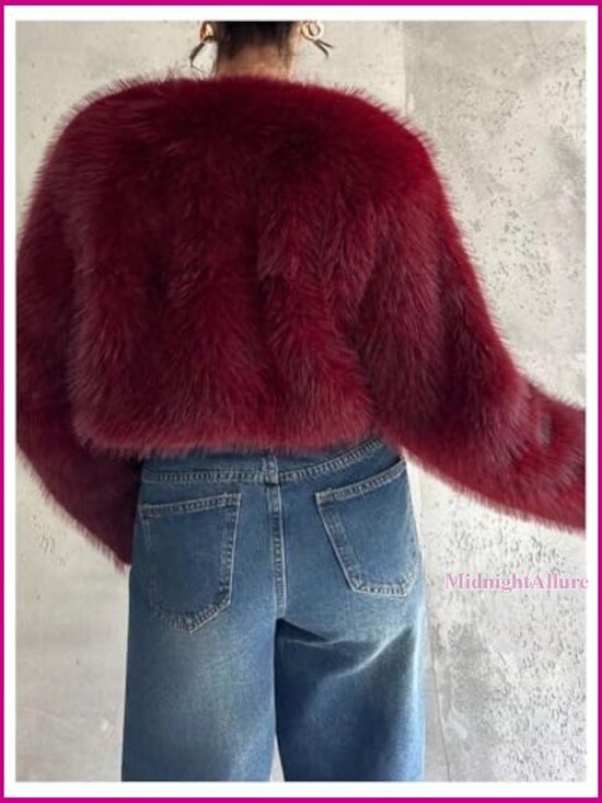 Faux Fur Cropped Jacket Open Front Women's Size S Teddy Coat - Picture 2 of 7
